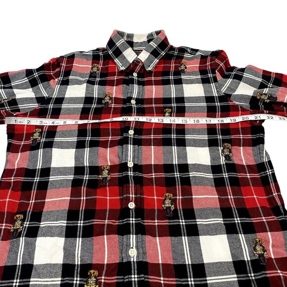 Polo Ralph Lauren Flannel Plaid All Over Embroidered Holiday Bear Women's Size L - Picture 7 of 8